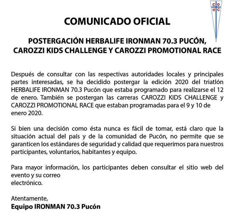 Confirman suspensión de Iron Man 70.3 Pucón 2020 2 Confirman suspensión de Iron Man 70.3 Pucón 2020 - Red Informativa