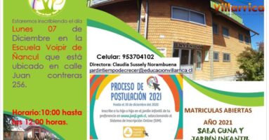 Jardín Infantil Tiempos de Crecer  de Ñancul: Equipo pedagógico brinda apoyo en  Proceso de Postulación Matrícula 2021