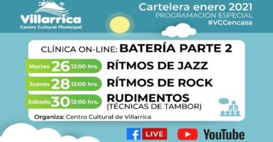 Se realizará 2da Clínica ON LINE de Batería: A través de Facebook Live y canal de Youtube: Villarrica Centro Cultural