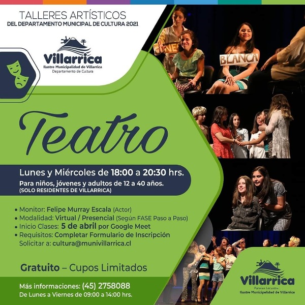 Departamento de Cultura de la Municipalidad de Villarrica invita al taller de Teatro 2021 - Red Informativa